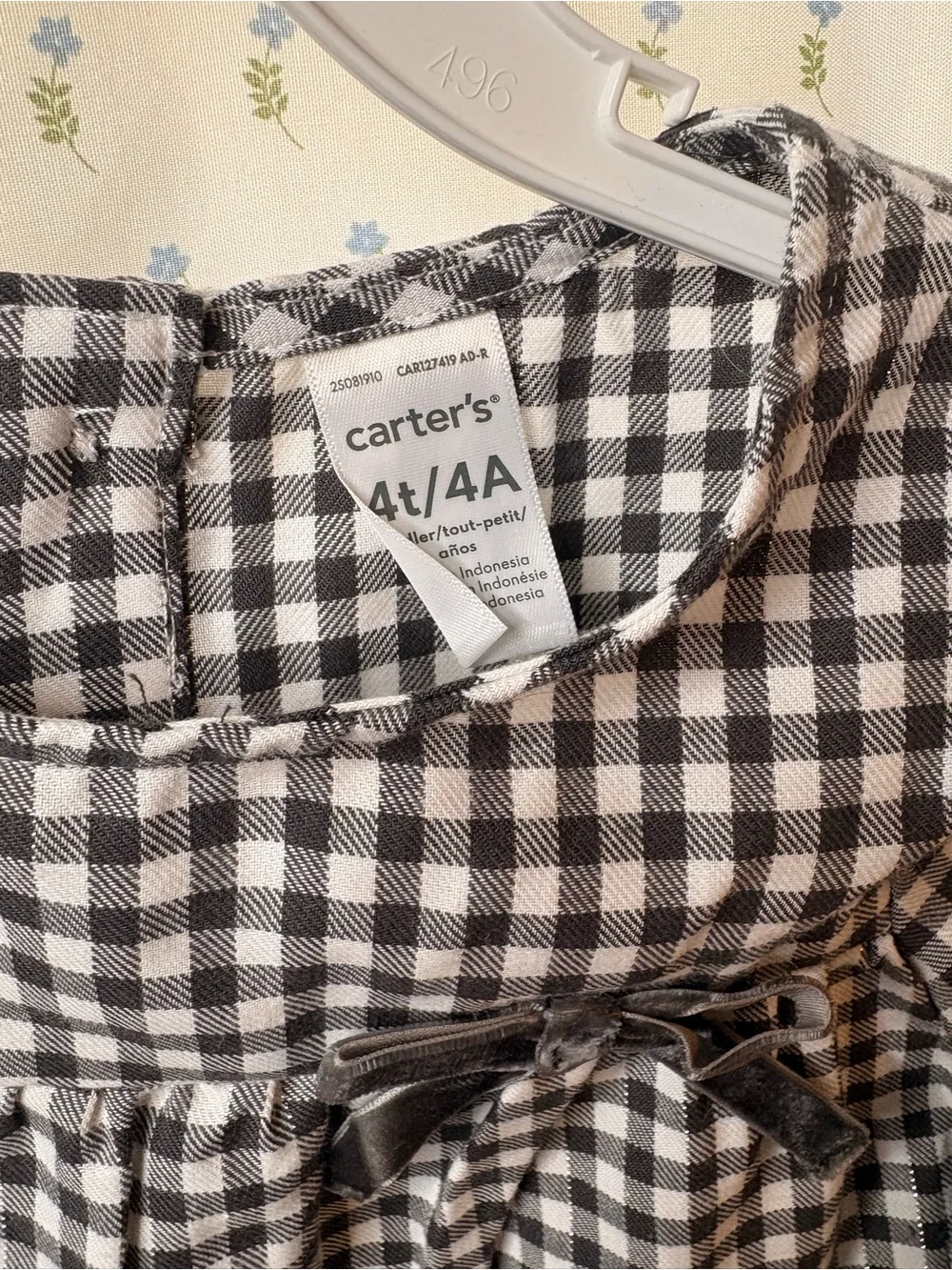 Carter's Black & White Gingham Peplum Long-Sleeve Top with Bow